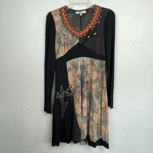 Vitrin Design Women's Multi Print Mixed Media Long Sleeve Dress - Size Small